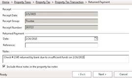 When the taxes are loaded, you can run the Apply Prepayments option to automatically apply all of the prepayments to the appropriate property tax receipts.