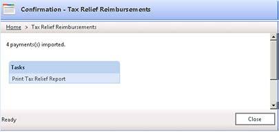 Click on the link in the tasks box to print the Tax Relief Report.
