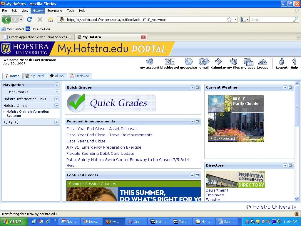 Accessing the Hofstra Portal continued Access your email
