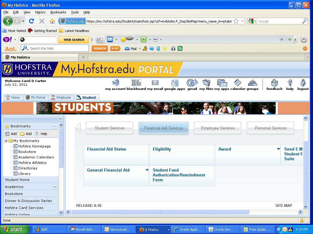 Access your financial aid information through the Hofstra