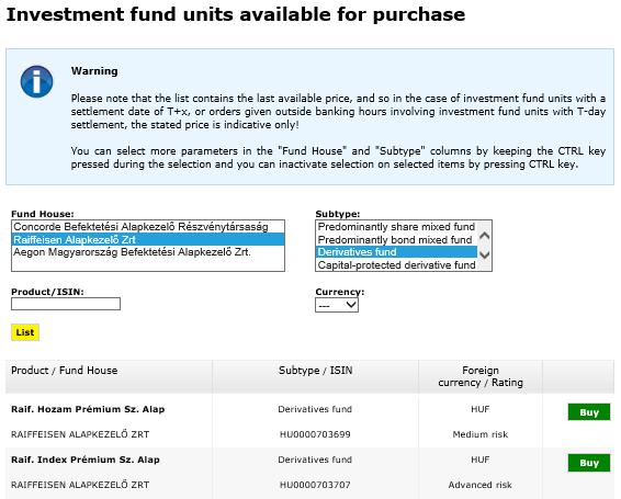 From the list you can select the investment fund you want