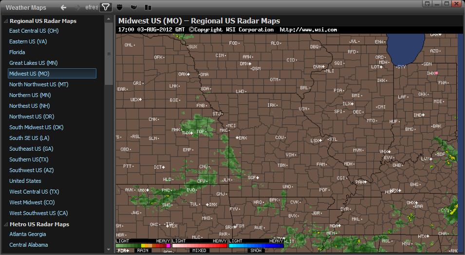 esignal Release Notes Page 19 of 22 Weather Maps Agricultural commodities are heavily influenced by weather patterns, and for speculators and hedgers alike, having knowledge of the current weather in
