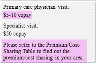 Premium/Cost-Sharing Table to find out the premium/cost-sharing in your area.