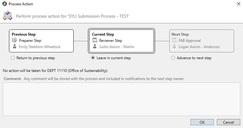 Save the Plan File to open the Process Action pop-up window. Select the desired Process Action by ticking the relevant radio button, as shown in the three screenshots below: 1.