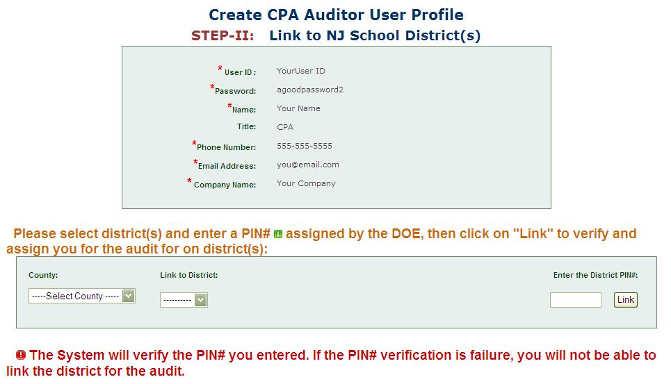 (Figure 2) Create Auditor Profile: The image below shows the screens that will be required to be filled by the auditors when registering as a user.