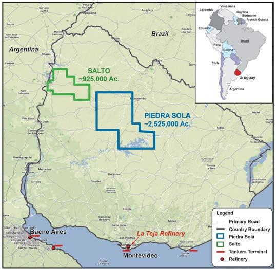 Uruguay Concessions Piedra Sola and Salto concessions total 14,000 km2 (~3.