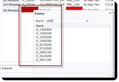 8. Once the additional allocation appears, select an entity from the Entity drop down list and select the appropriate department from the list. NOTE: You may need to search for the desired entity.