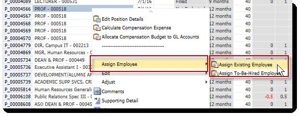 2. Click the Assign Employee option and click the Assign Existing Employee. 3.