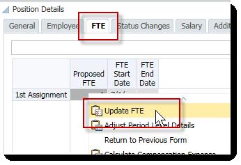In this example, we are changing the position from a 1.0 FTE to a 0.5 FTE. 6. Replace the 1 in the Enter FTE field with.5. 7.