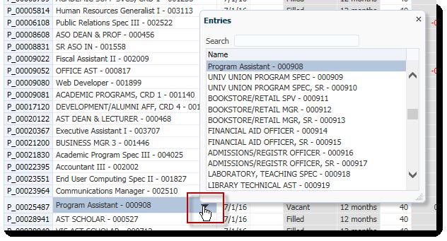 3. Click the job drop down arrow. 4. Use the Search field to search for a position name or job number. 5.