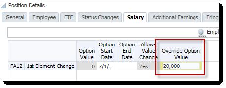 5. Input a Salary amount to hold in the Override Option Value cell.