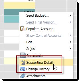 Editing/Deleting Supporting Details 1. Right-click the cell that has the Supporting Details you want to edit or delete. 2. Choose Supporting Detail.