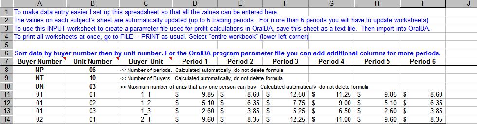 Detailed Instructions The spreadsheet buyers.xls has a total of 11 worksheets or tabs. The first worksheet is named INPUT, and the next 10 are Buyer 1,, Buyer 10 as shown below.