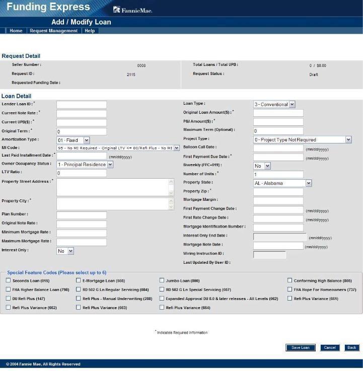 The Add/Modify Loan screen appears. Step 2: Enter the Loan Detail information. An asterisk next to the field indicates required data.