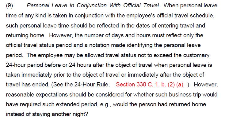 Personal Leave PERSONAL LEAVE IN CONJUNCTION WITH BUSINESS TRAVEL 1) Applicable Policy 2) Determine actual business days