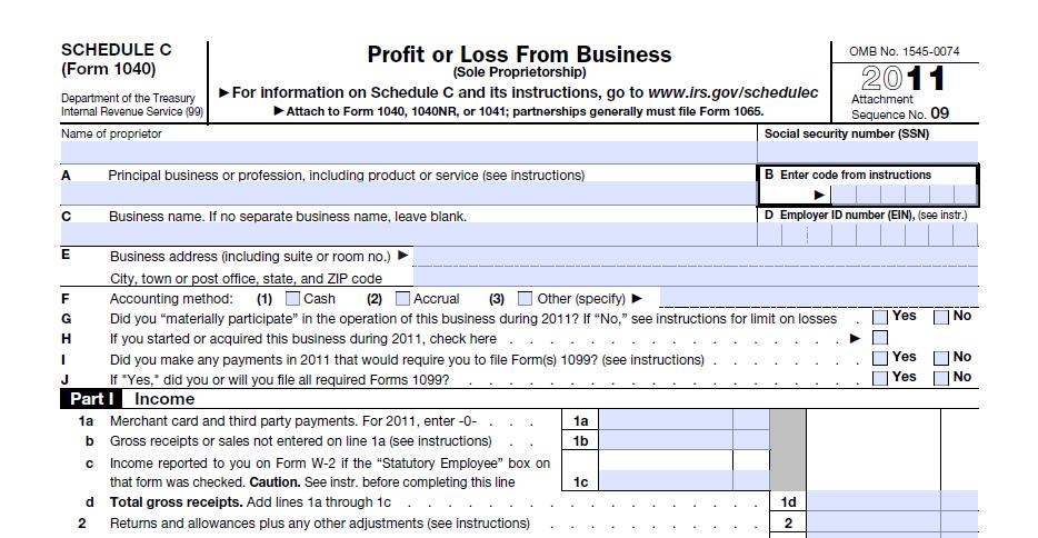 Profit or Loss from Business Schedule C only used for non-employee revenue