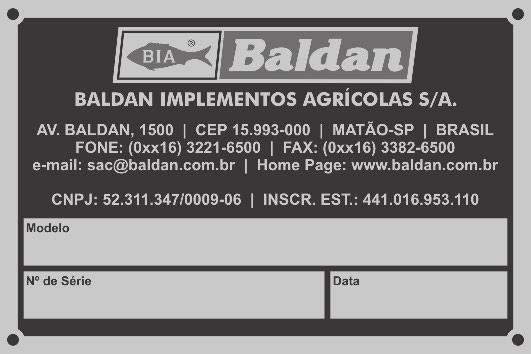 IDENTIFICATION PRODUCT IDENTIFICATION (FIGURES 07) To check the parts catalog or request technical assistance in Baldan, always identify the model (1), serial number (2) and manufacturing date (3),