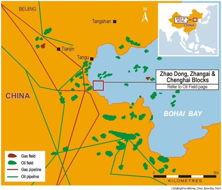 Zhao Dong oil fields Location: Working Interest: Operator: Development: 2P Reserves: Offshore Bohai Bay, China C&D (+ERA) 24.5% Zhanghai & Chenghai Blocks 39.