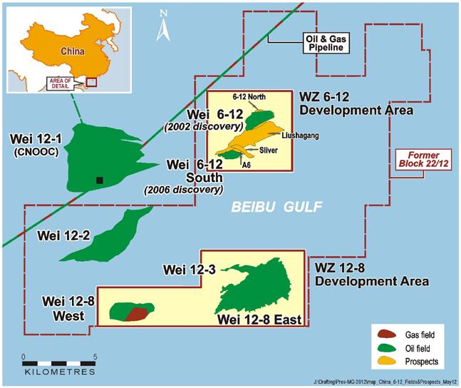 Beibu Gulf oil fields Location: Offshore Beibu Gulf, China Working Interest: 19.