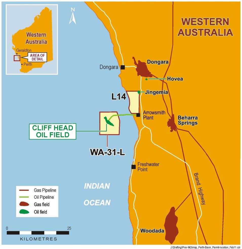Cliff Head oil field Location: Offshore Perth Basin, Western Australia Working Interest: 42.