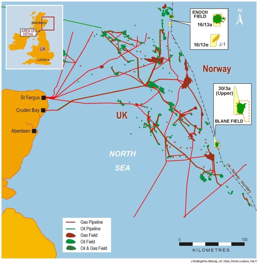 North Sea oil fields Blane Working Interest: 12.5% Unitised 12% Enoch Operator: Talisman Energy Talisman Energy Development: 2 production wells and 1 water injector.
