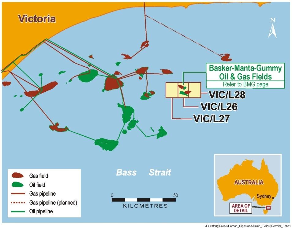 BMG oil and gas fields Location: Offshore Gippsland Basin, Victoria, Australia
