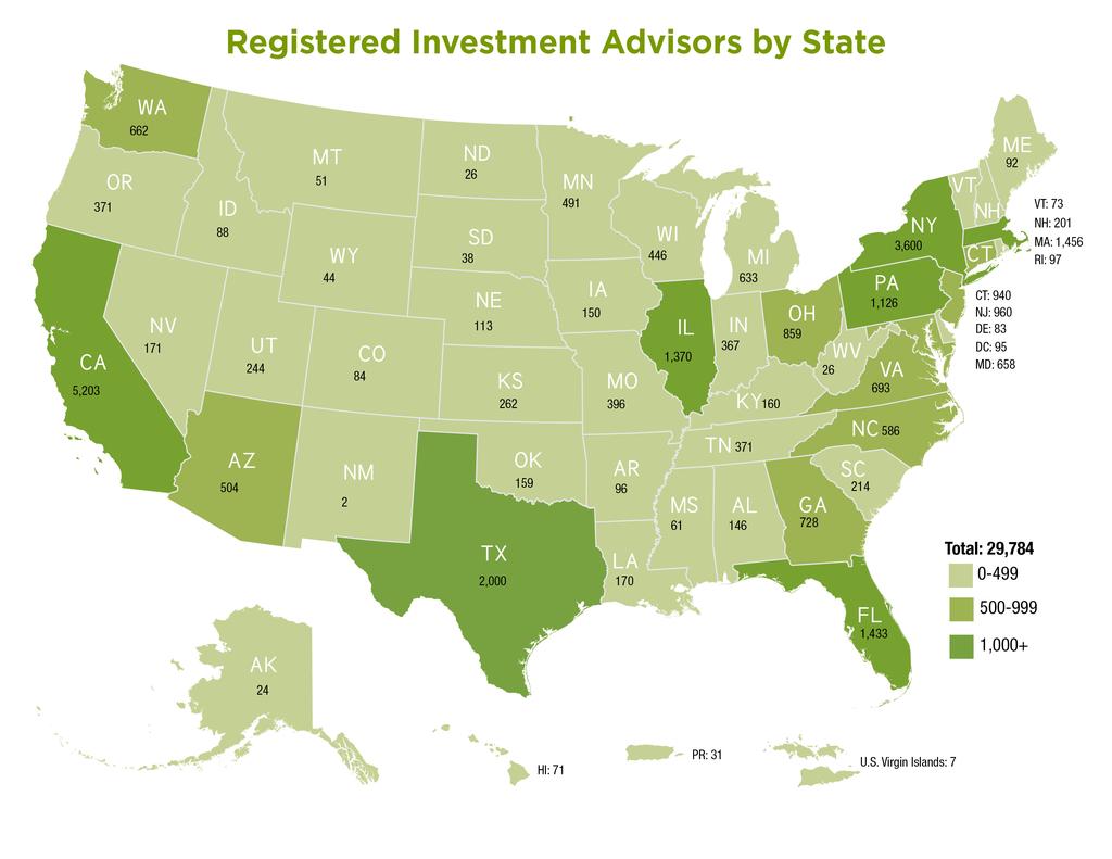 Registered Investment Advisors by State - Chart Note: Based on main office location.
