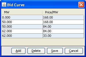 1) Click here to display the bid curve table 2) Enter or change the MW and Price values in the table 3) Add a bid segment to the bid 4)