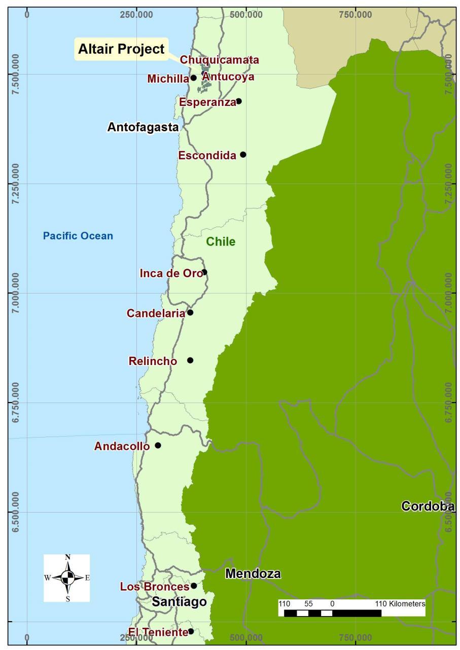 Figure 2: The Altair Project is situated close to the coast in Region II, northern Chile. 2. Locality of Antucoya West Antucoya West lies immediately west of Antofagasta Minerals (LON: ANTO) Antucoya mine development (USD 1.