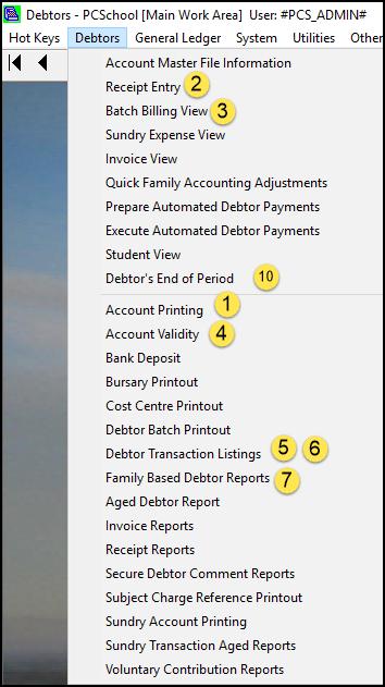 End of Period steps 1 to 9 Procedures to perform prior to Rolling. 1. Account Printing Print Family Accounts. It is suggested you also print a copy to Document Manager or to a PDF file. 2.