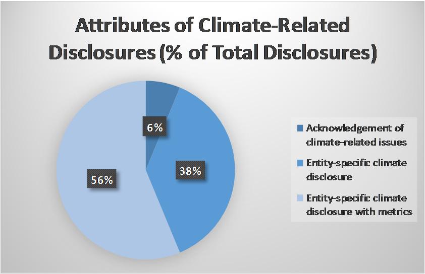 94% of climate-related disclosures discussed organization-specific impacts.