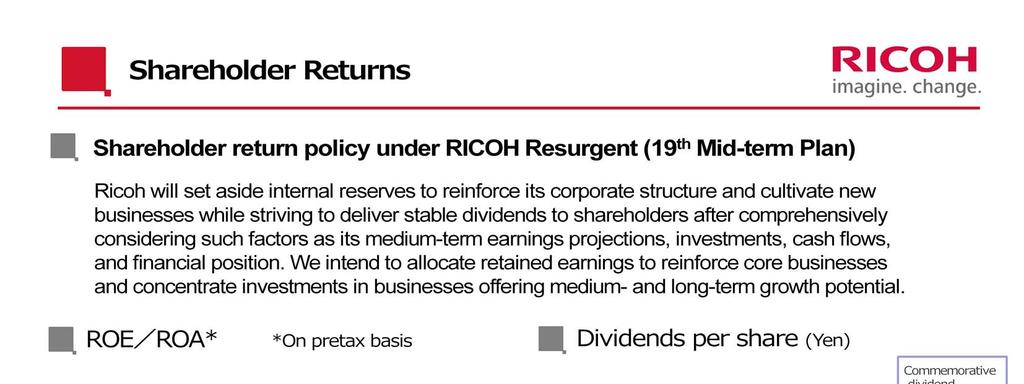 We reviewed shareholder returns in formulating the 19 th Mid-Term Management Plan We aim to maintain