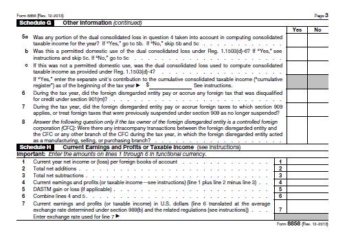 U.S. Federal Form 8858, Page Three 2018 All Rights