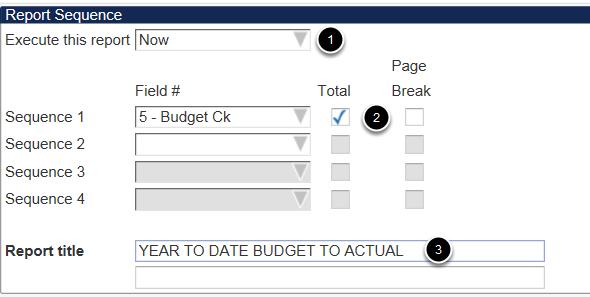 Other choices include At a Scheduled Time and In the Background (now). 2. Choose how you want the report to sort and total.