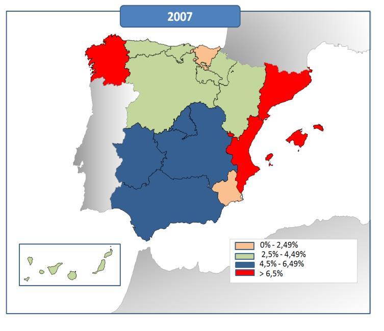Debt by Regions(% GDP) Map of debt by Regions 2007 2017 Var Andalucía Aragón Asturias Baleares Canarias Cantabria Castilla y Castilla-La Cataluña Extremadura Galicia Madrid Murcia Navarra País La