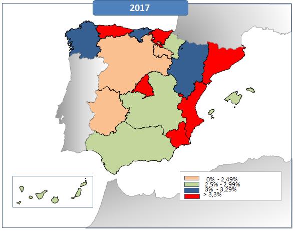 Real GDP by Regions(y-o-y %) Map of real GDP by Regions Andalucía Aragón Asturias Baleares Canarias Cantabria Castilla y Castilla-La Cataluña Extremadura Galicia Madrid Murcia Navarra País La