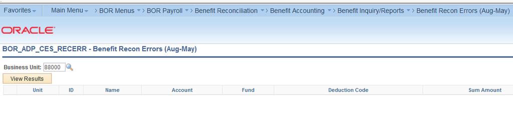 Benefit Recon Errors (Aug May) query Overview: The Benefit Recon Errors (Aug-May) query displays employees, deduction codes and amounts where the payroll liability accrual is not equal to the benefit