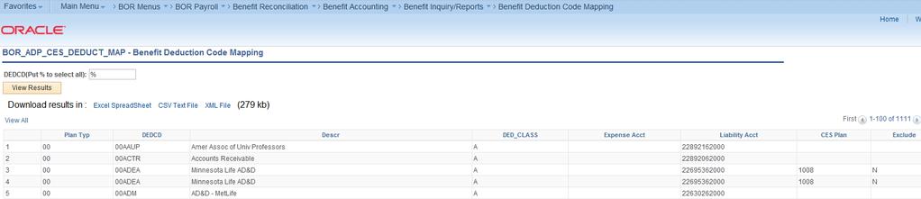 Benefit Deduction Code Mapping Query Overview: The Benefit Deduction Code Mapping query provides a complete mapping list of benefit plans, liability accounts, plan ID s and associated deduction codes.