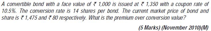 Category #8: Convertible Bond Problem #85 FV = 1000 Price = 1350 CR = 10.