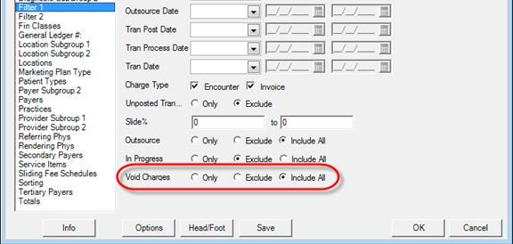 Exclude Voided Charges An option to include, exclude, or report on