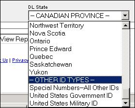 Additional types include Canadian Provinces, United States Government ID, and United States Military ID.