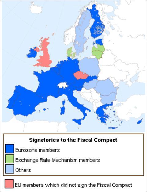 New measures to regain confidence: The Fiscal Compact Countries which agreed to comply with the Fiscal Compact Source: Wikipedia, European Commission 12 While signed by almost all EU countries