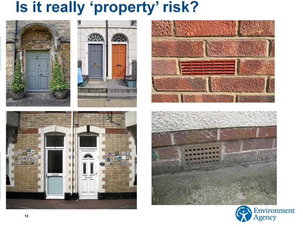We model and map the risk to land, not to property There are a number of reasons for this, the main one being that we do not have a dataset of doorstep or threshold levels for properties across the