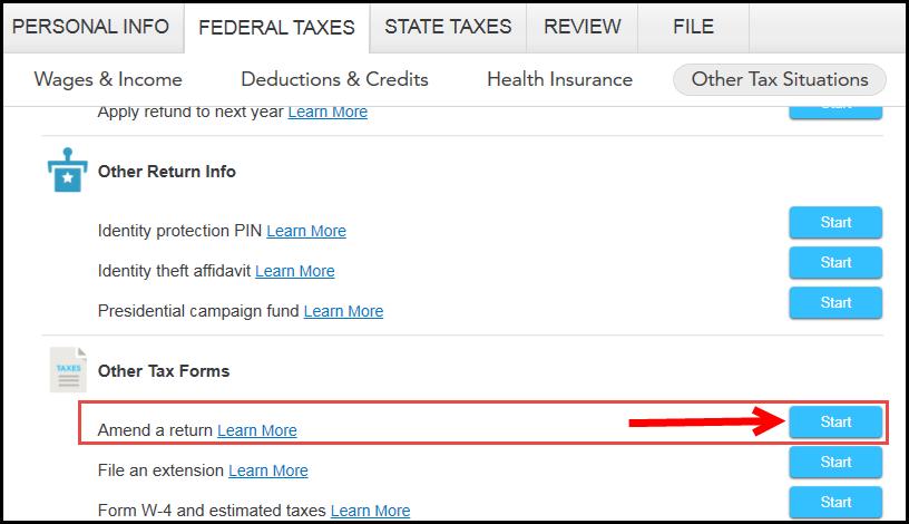 4) Go to Federal Taxes tab (if using the Home and Business Product, go to the Personal tab) and then select the Other Tax Situations tab 5) On the Other Tax Situations screen, scroll