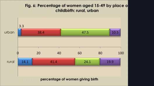 17 gives the distribution of hospitalisation for childbirth by level of care separately for the rural and
