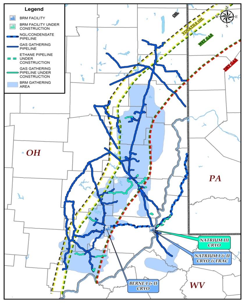 Blue Racer Midstream Overview Existing Infrastructure n BRM (Operating) ~690 miles of gas gathering pipeline ~155 miles of NGL and condensate pipeline 800 MMcf/d of processing capacity 123,000 Bbls/d