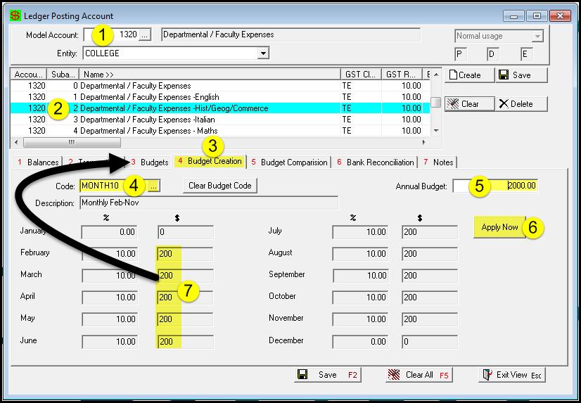Use in Posting Account Entry Path: Gen Ledger > Posting Account Entry The Budget Creation tab within this view relies on having Budget Codes created.