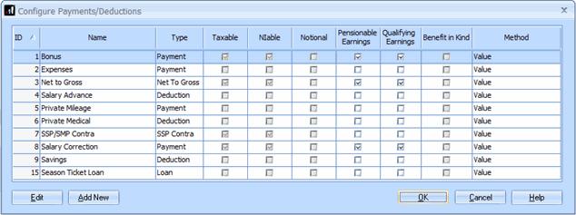 Deductions Highlight the relevant Payment or Deduction and click Edit Select whether Pensionable Earnings