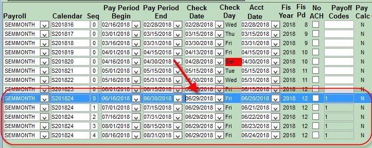 PAYOFF CODES AND PAY CALENDARS: A payroll calendar must be created for each payoff pass that needs to take place.