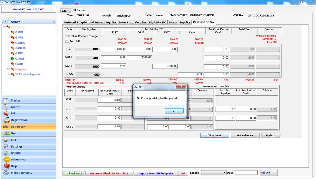 E-Payment We have provided a facility to create a challan through our software if you want to create a challan for pending Liability then you need to click on E-Payment button.